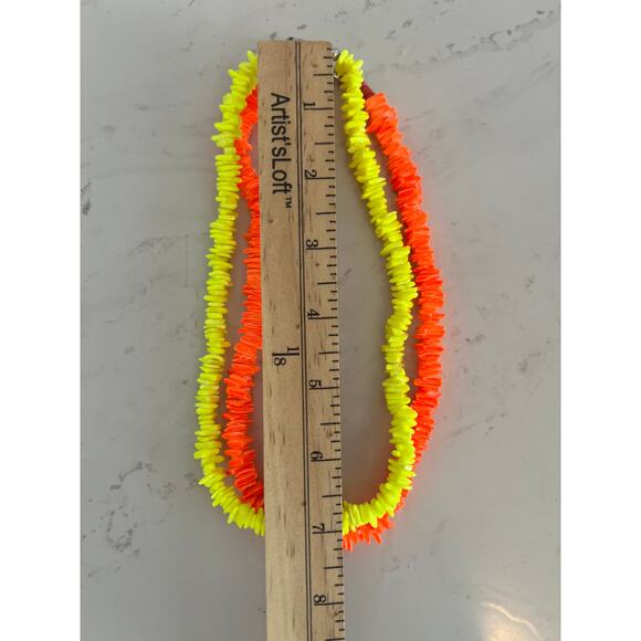 PUKA SHELL NECKLACES SET OF TWO ORANGE AND YELLOW NEON COSTUME - Picture 5 of 5